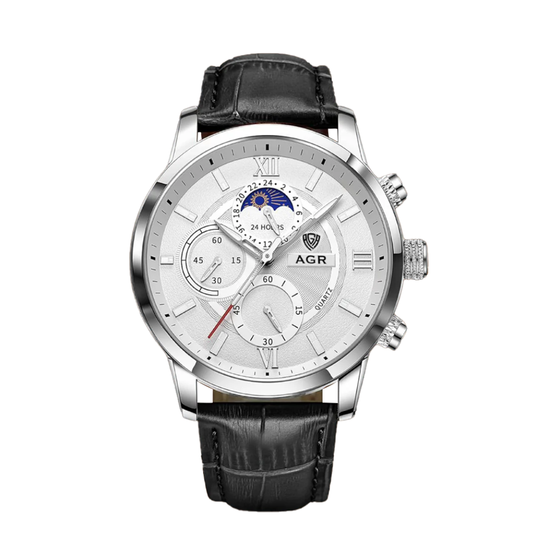 Rubén | Reloj moderno de cuero con fase lunar | 43 mm