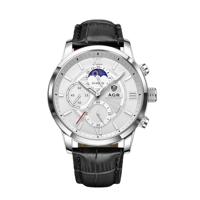 Rubén | Reloj moderno de cuero con fase lunar | 43 mm