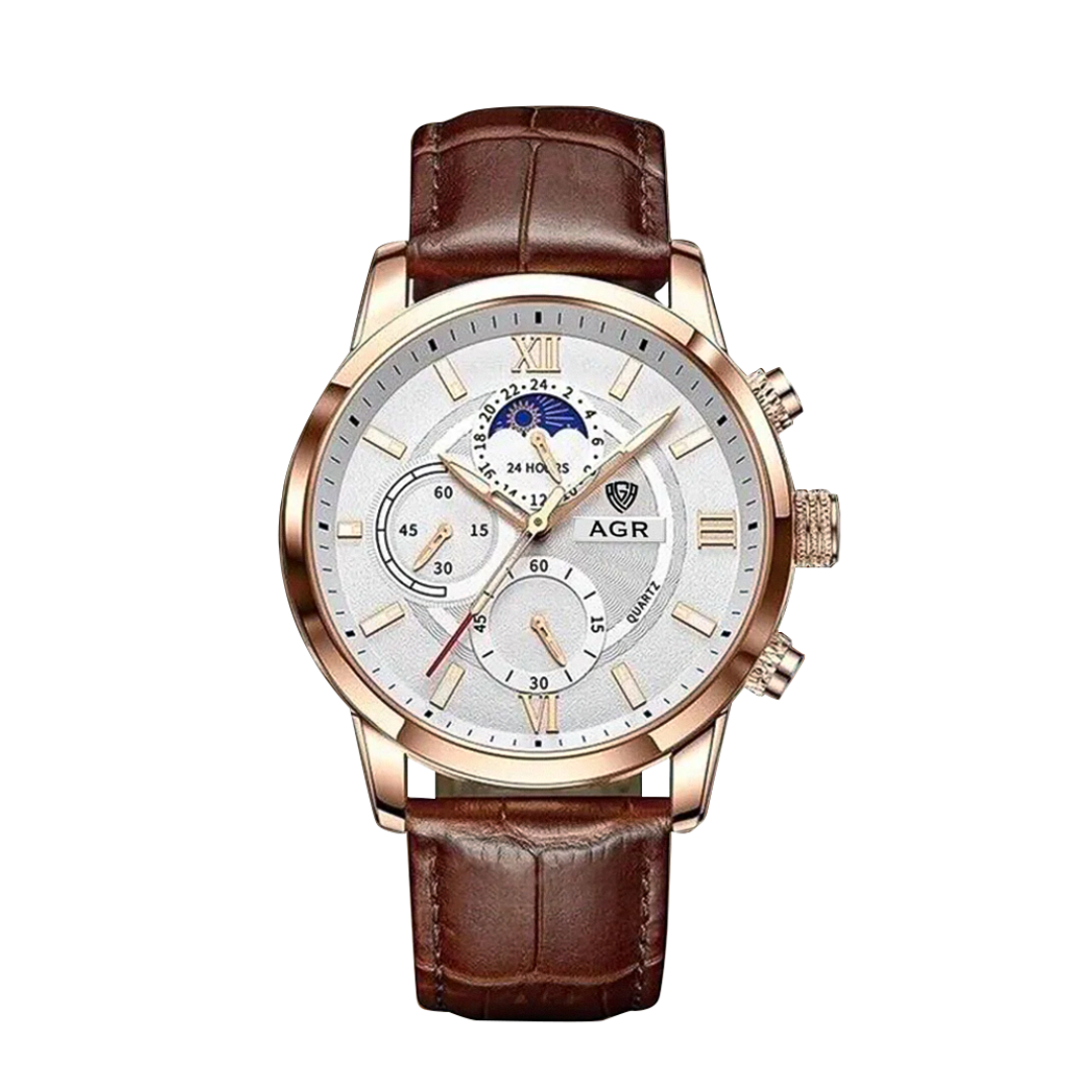 Rubén | Reloj moderno de cuero con fase lunar | 43 mm