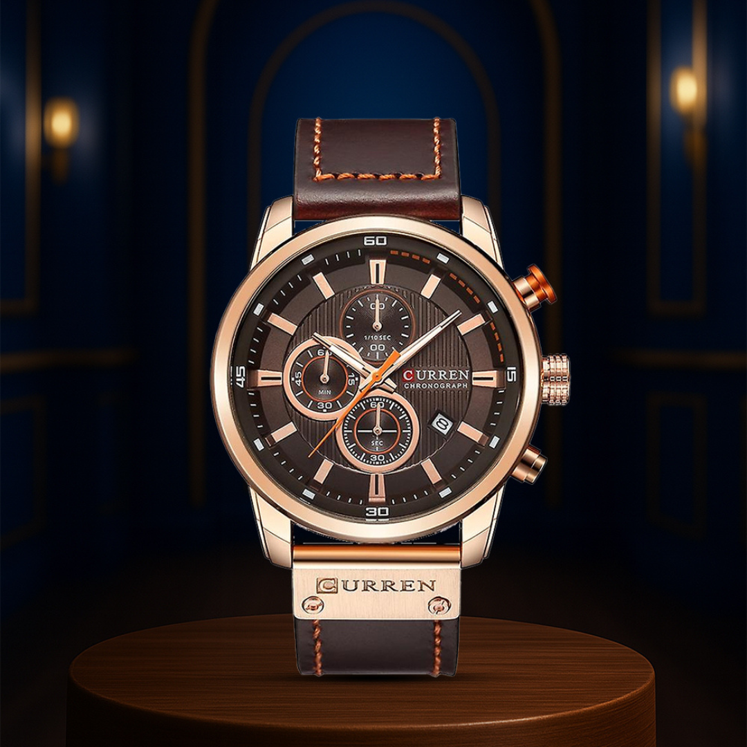 Jacob | Reloj Cronógrafo Elegante para Hombre con Correa de Cuero Marrón | 46mm