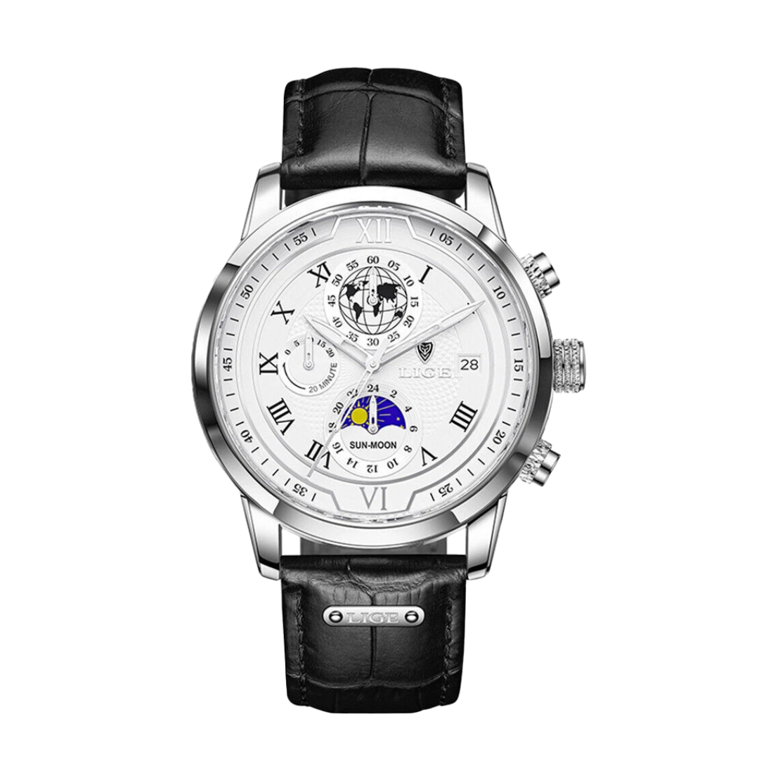 Liam | Reloj de cuero con hora mundial celestial | 43 mm