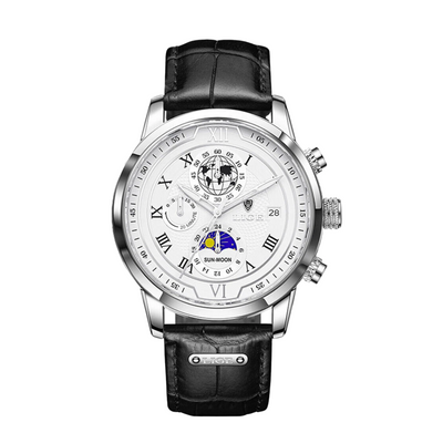 Liam | Reloj de cuero con hora mundial celestial | 43 mm