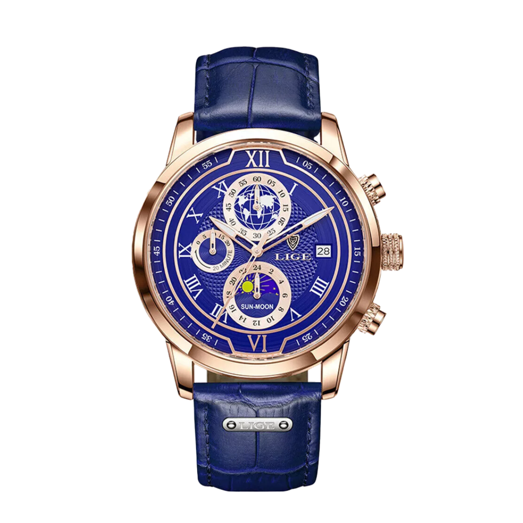 Liam | Reloj de cuero con hora mundial celestial | 43 mm