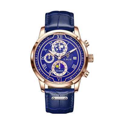 Liam | Reloj de cuero con hora mundial celestial | 43 mm