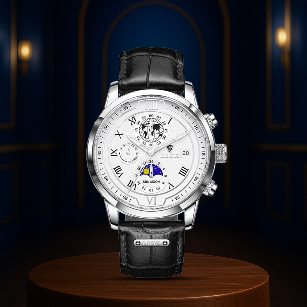 Liam | Reloj de cuero con hora mundial celestial | 43 mm